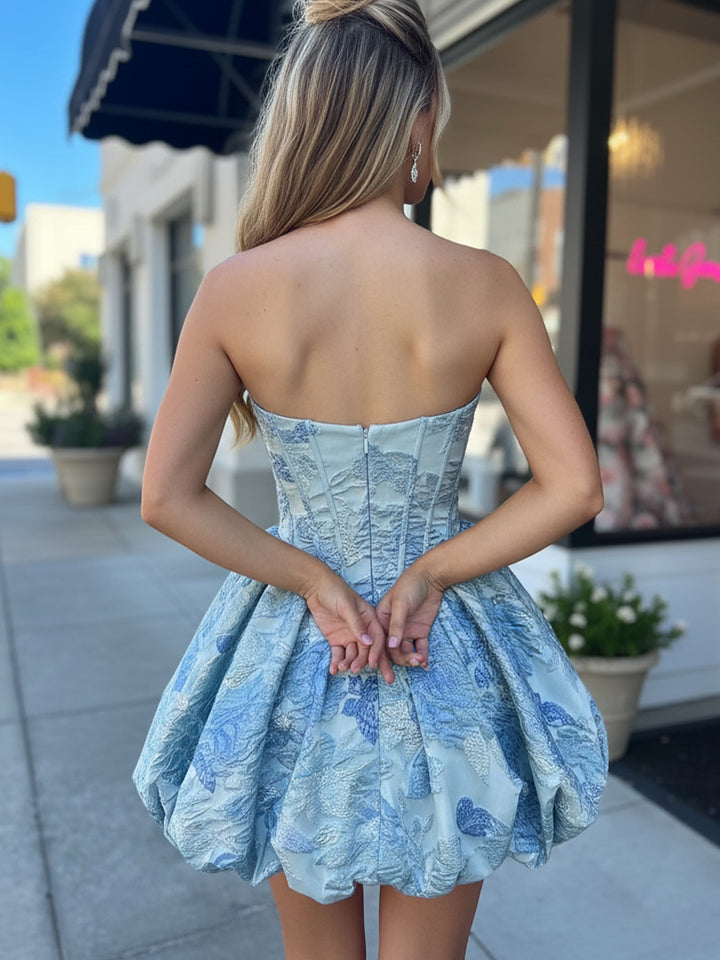 Jacquard A Line Spaghetti Straps Bud Ruched Homecoming Dresses
