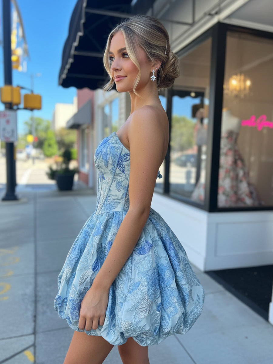 Jacquard A Line Spaghetti Straps Bud Ruched Homecoming Dresses