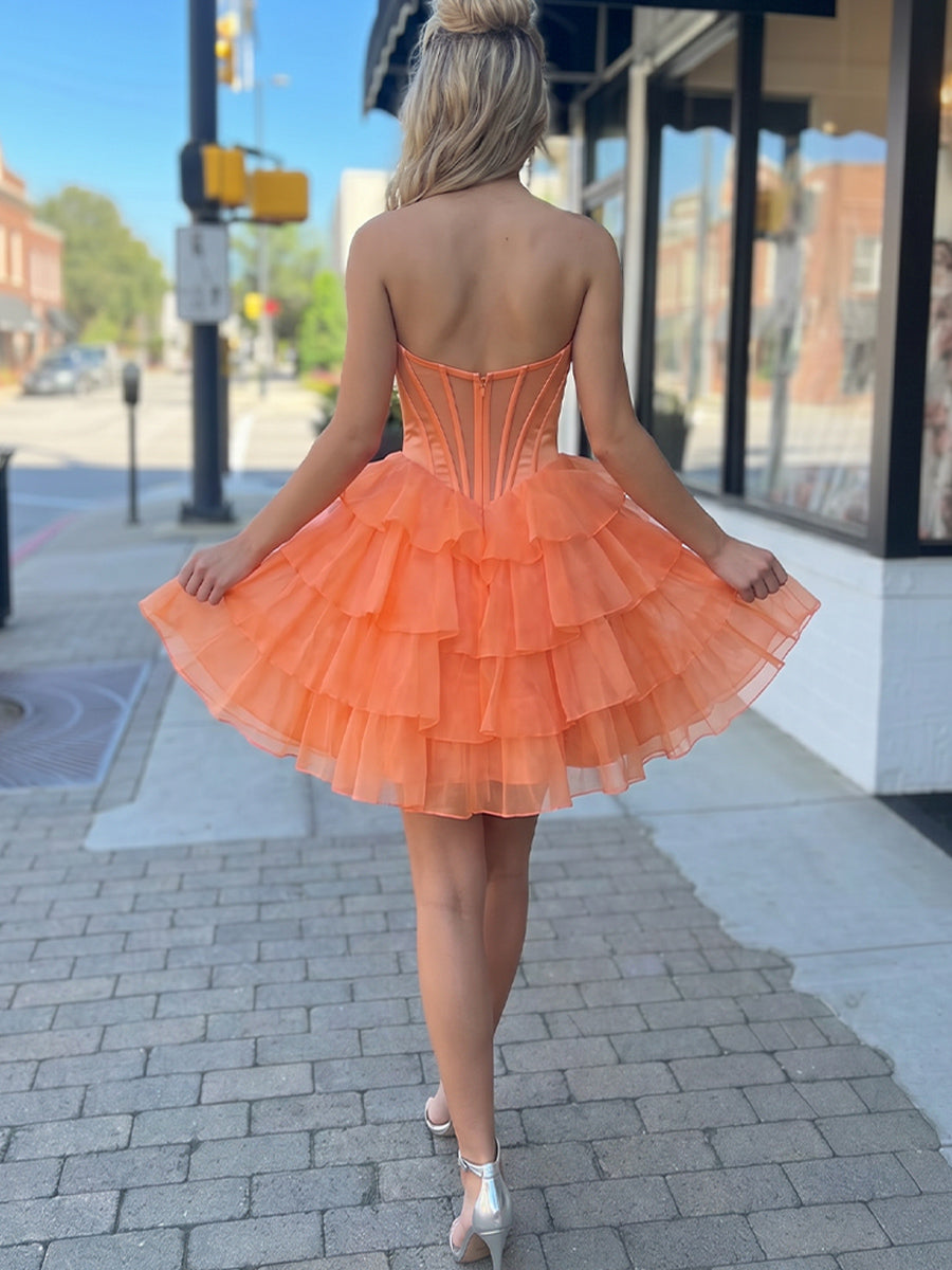 Chiffon A Line Sweetheart Layered Pleats Homecoming Dresses