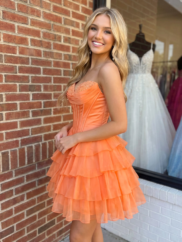 Chiffon A Line Sweetheart Layered Pleats Homecoming Dresses