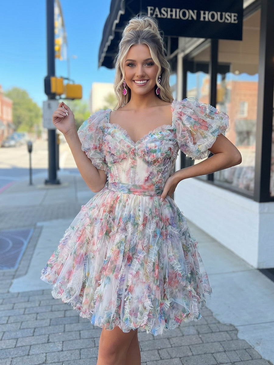 Chiffon A Line Sweetheart Pleats Ruffles Homecoming Dresses
