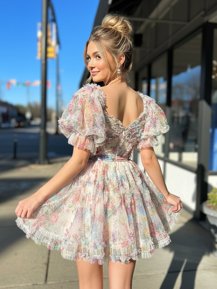 Chiffon A Line Sweetheart Pleats Ruffles Homecoming Dresses