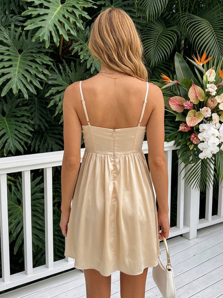 Satin A Line Spaghetti Straps Pleats Ruched Homecoming Dresses
