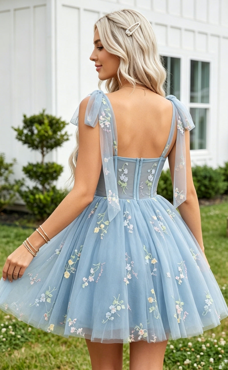 Embroidery A Line Spaghetti Straps Corset Ruched Homecoming Dresses