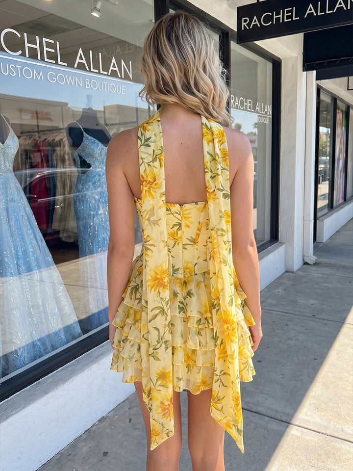 Floral Print A Line Strapless Scarf Corset Homecoming Dresses