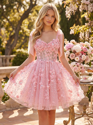 Sequin Floral A Line Sweetheart 3D Flowers Pleats Homecoming Dresses
