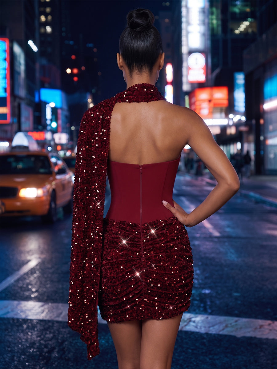 Sequin Bodycon Strapless Scarf Ruched Homecoming Dresses