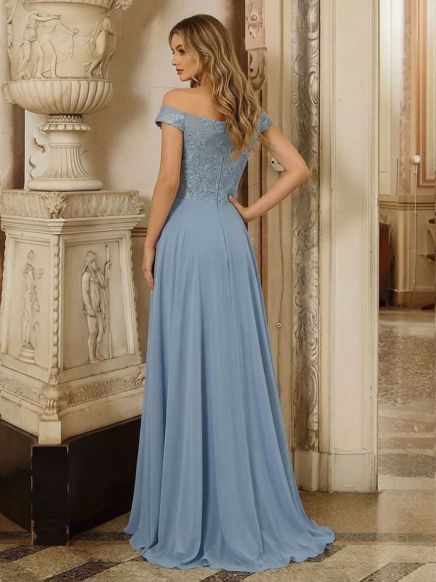 A Line Off the Shoulder High Low Mother of the Bride Dresses with Floral Embroidery