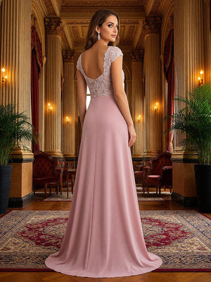 Lace Applique Crew Neck Sleeveless A Line Mother of the Bride Dresses