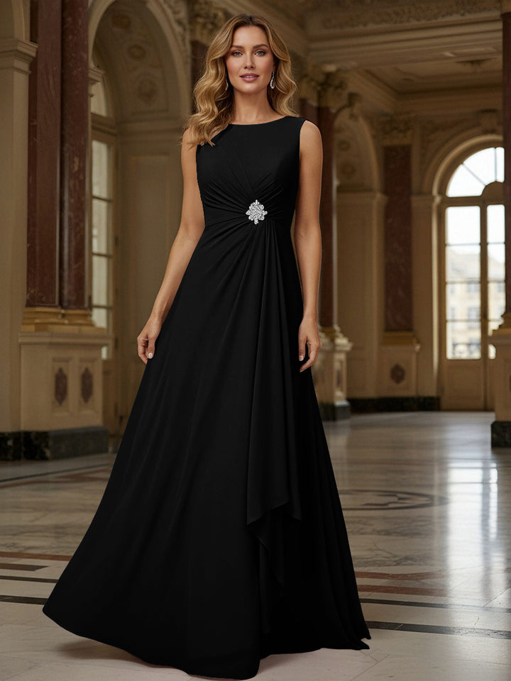 Crew Neck Ruffles Sleeveless Mother of the Bride Dresses with Beadings