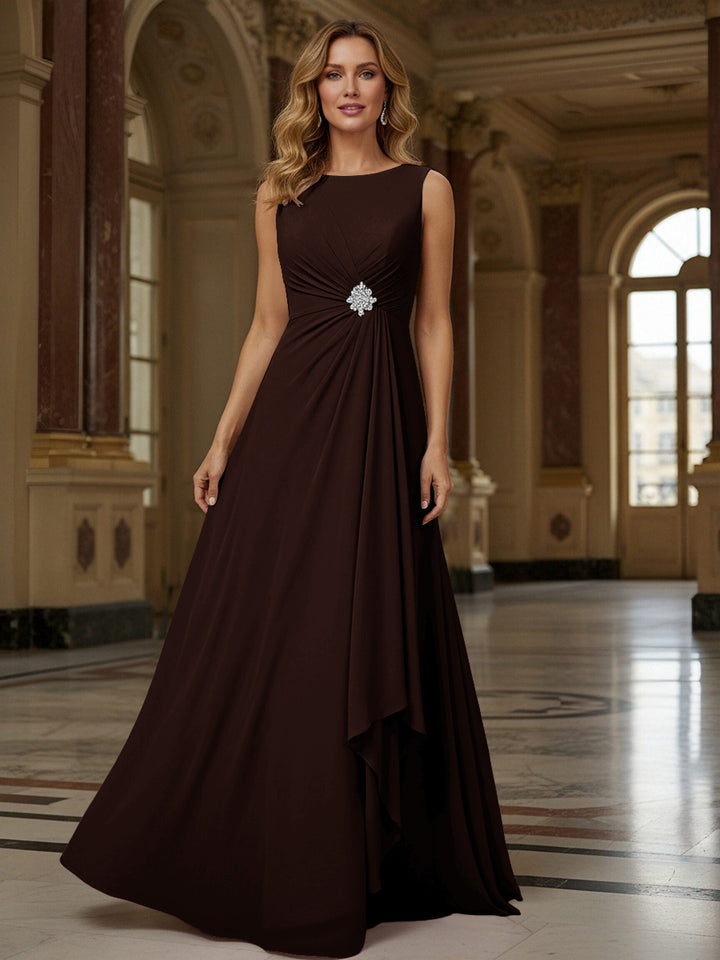 Crew Neck Ruffles Sleeveless Mother of the Bride Dresses with Beadings