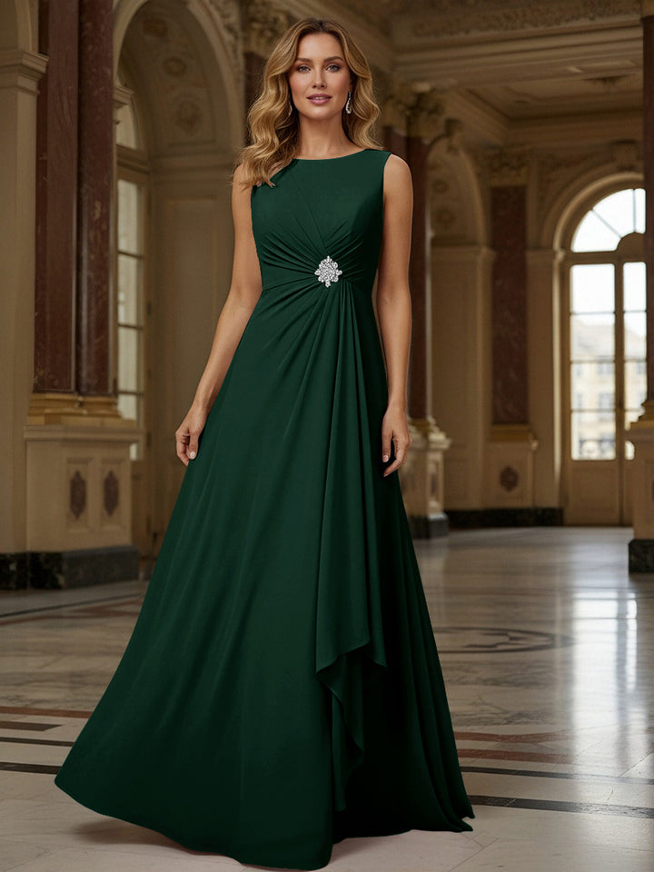 Crew Neck Ruffles Sleeveless Mother of the Bride Dresses with Beadings