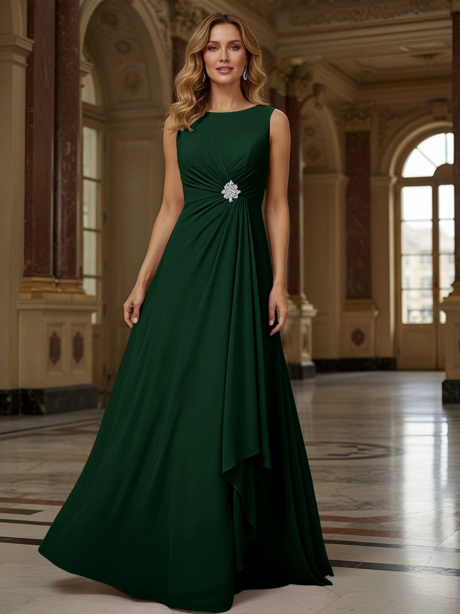 Crew Neck Ruffles Sleeveless Mother of the Bride Dresses with Beadings
