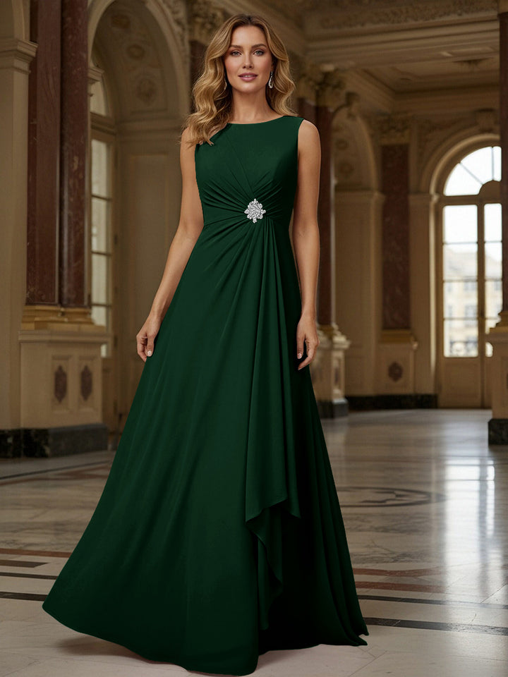 Crew Neck Ruffles Sleeveless Mother of the Bride Dresses with Beadings