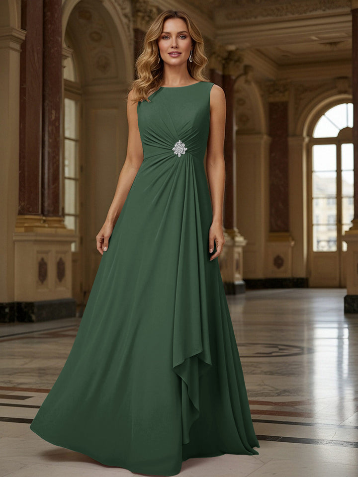 Crew Neck Ruffles Sleeveless Mother of the Bride Dresses with Beadings