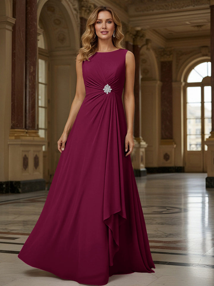 Crew Neck Ruffles Sleeveless Mother of the Bride Dresses with Beadings