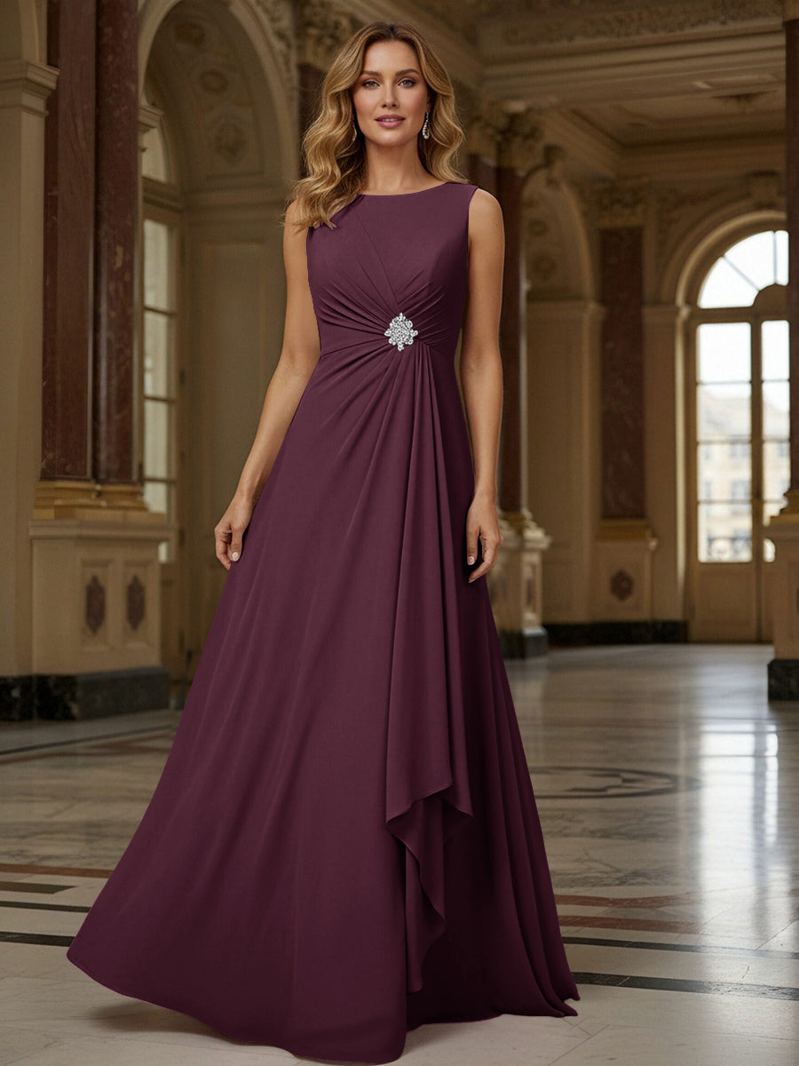 Crew Neck Ruffles Sleeveless Mother of the Bride Dresses with Beadings
