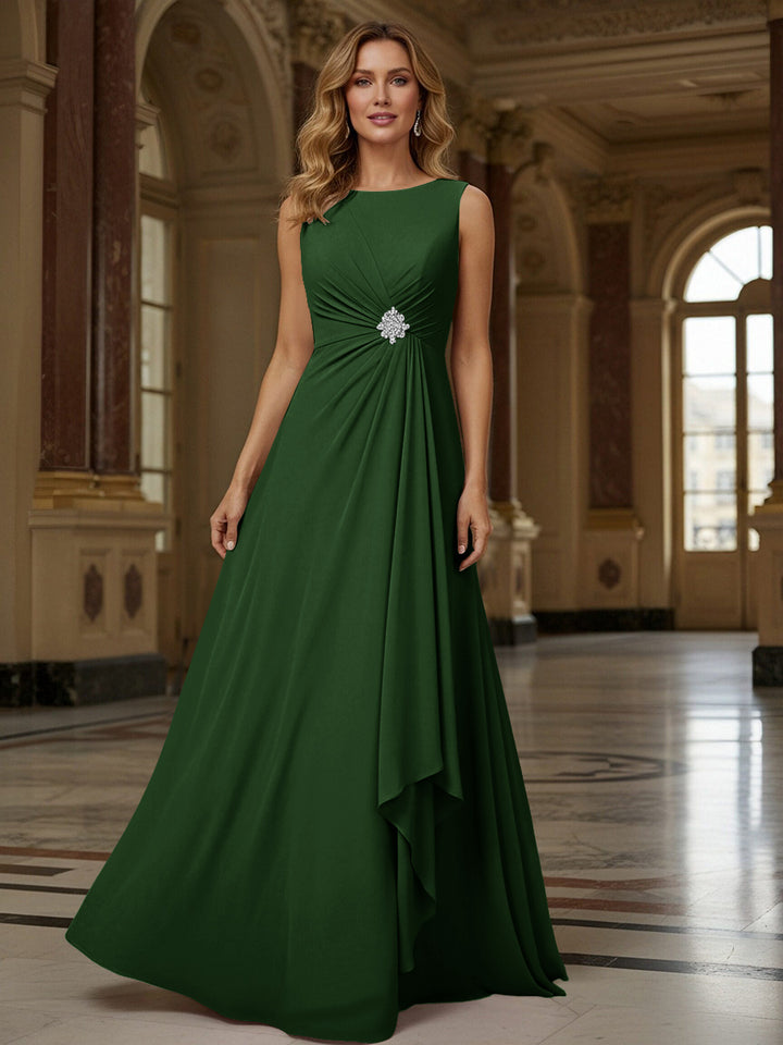 Crew Neck Ruffles Sleeveless Mother of the Bride Dresses with Beadings