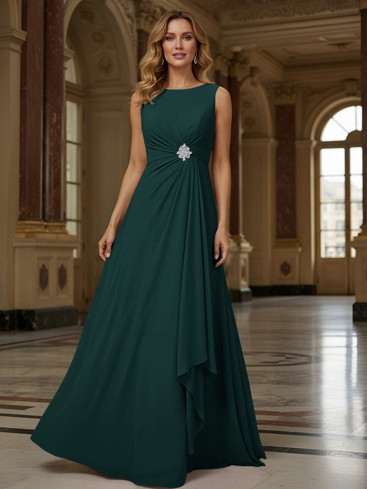 Crew Neck Ruffles Sleeveless Mother of the Bride Dresses with Beadings