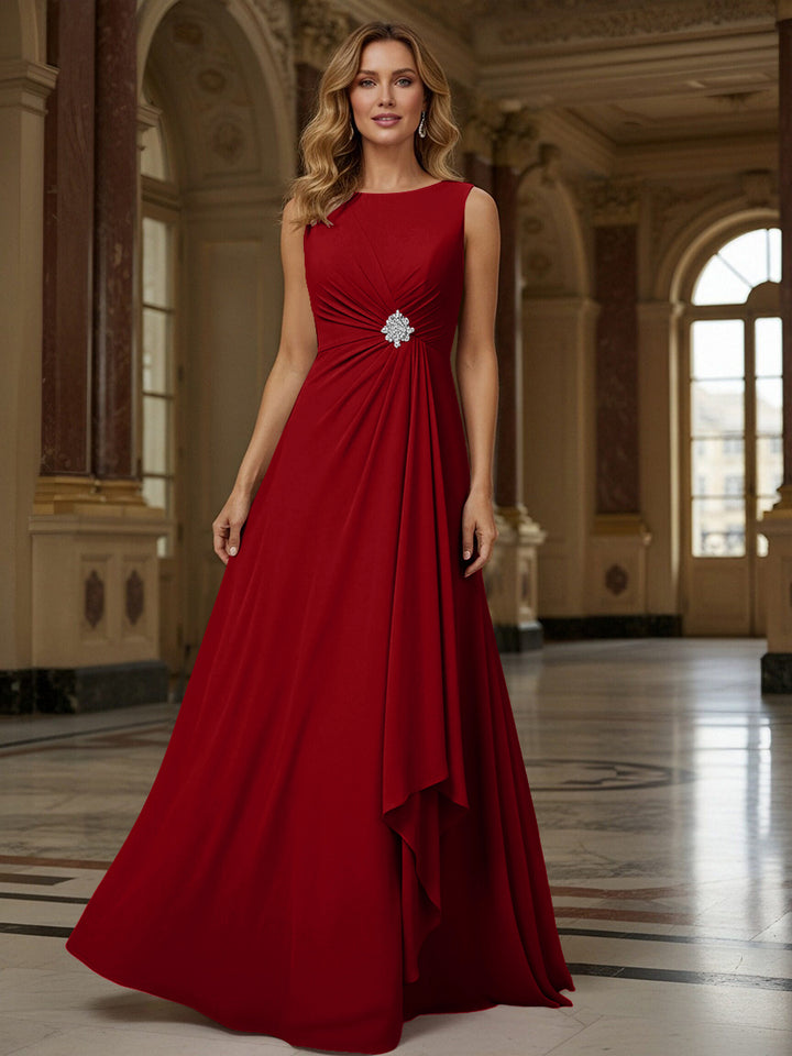 Crew Neck Ruffles Sleeveless Mother of the Bride Dresses with Beadings