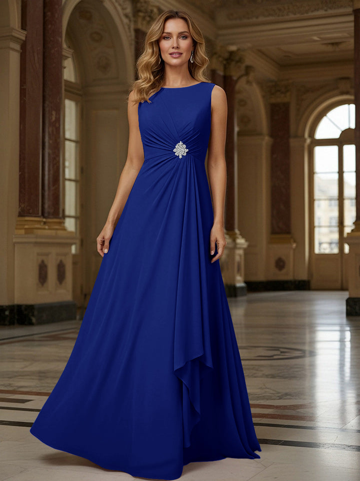 Crew Neck Ruffles Sleeveless Mother of the Bride Dresses with Beadings