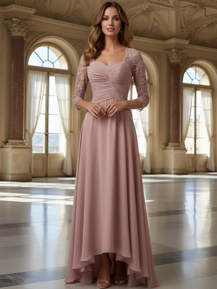 Lace Applique Sweetheart Pleated Long Mother of the Bride Dresses