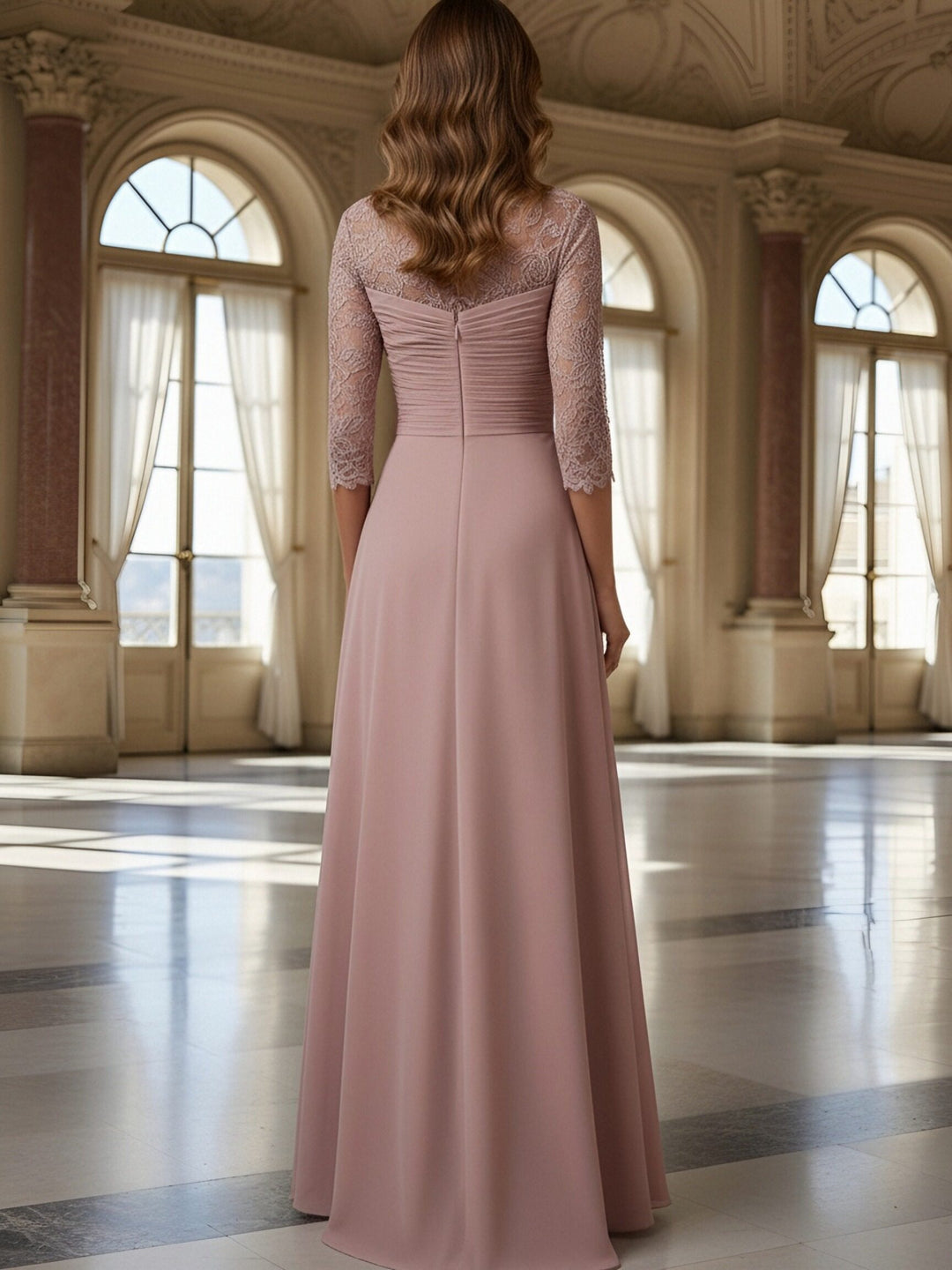 Lace Applique Sweetheart Pleated Long Mother of the Bride Dresses