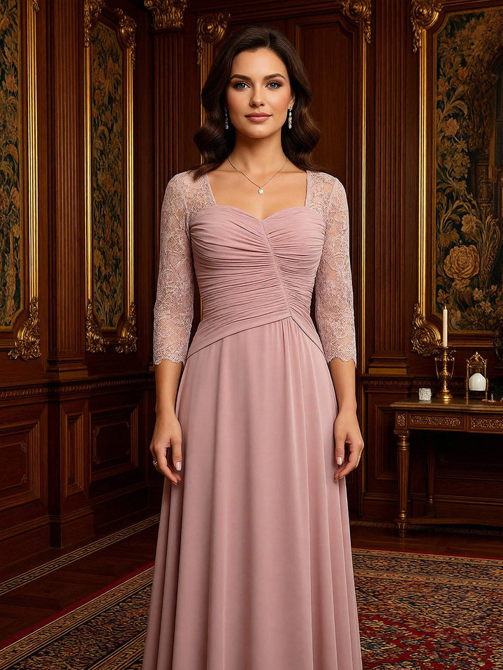 Lace Applique Sweetheart Pleated Long Mother of the Bride Dresses