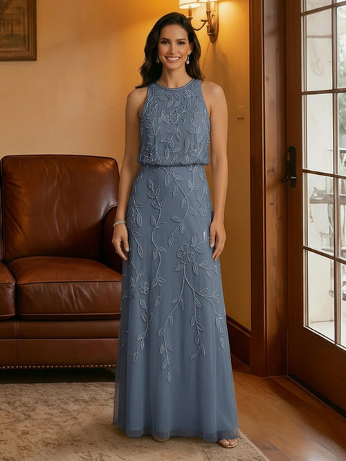 Tulle Scoop Neck Lace Appliques Mother of the Bride Dresses