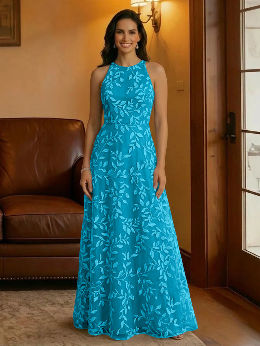 Tulle Scoop Neck Lace Appliques Mother of the Bride Dresses