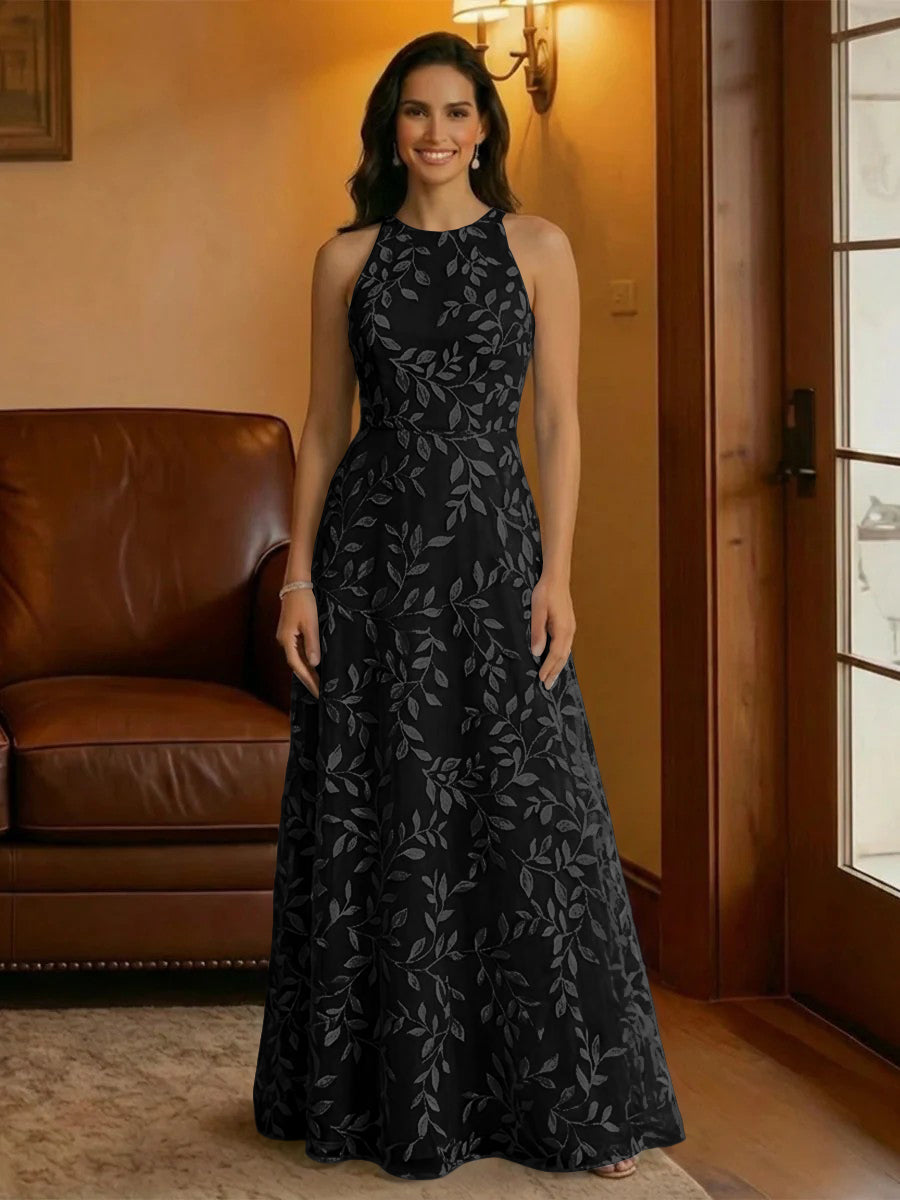 Tulle Scoop Neck Lace Appliques Mother of the Bride Dresses