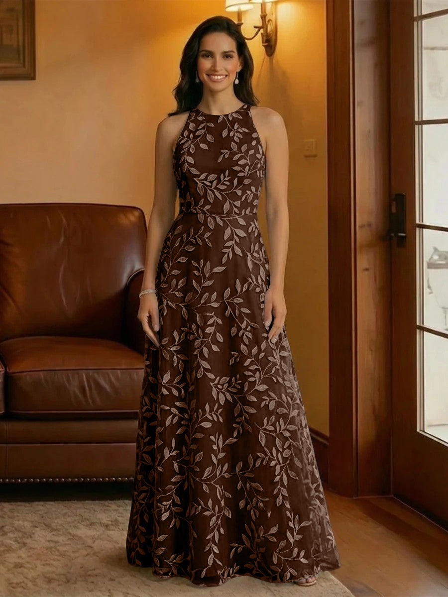 Tulle Scoop Neck Lace Appliques Mother of the Bride Dresses