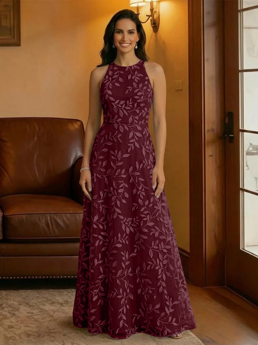 Tulle Scoop Neck Lace Appliques Mother of the Bride Dresses