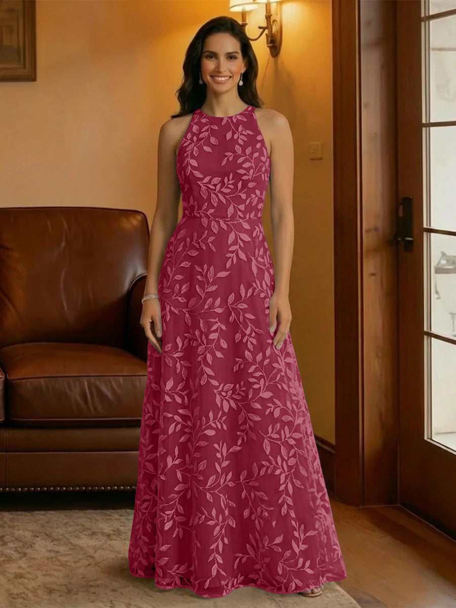 Tulle Scoop Neck Lace Appliques Mother of the Bride Dresses