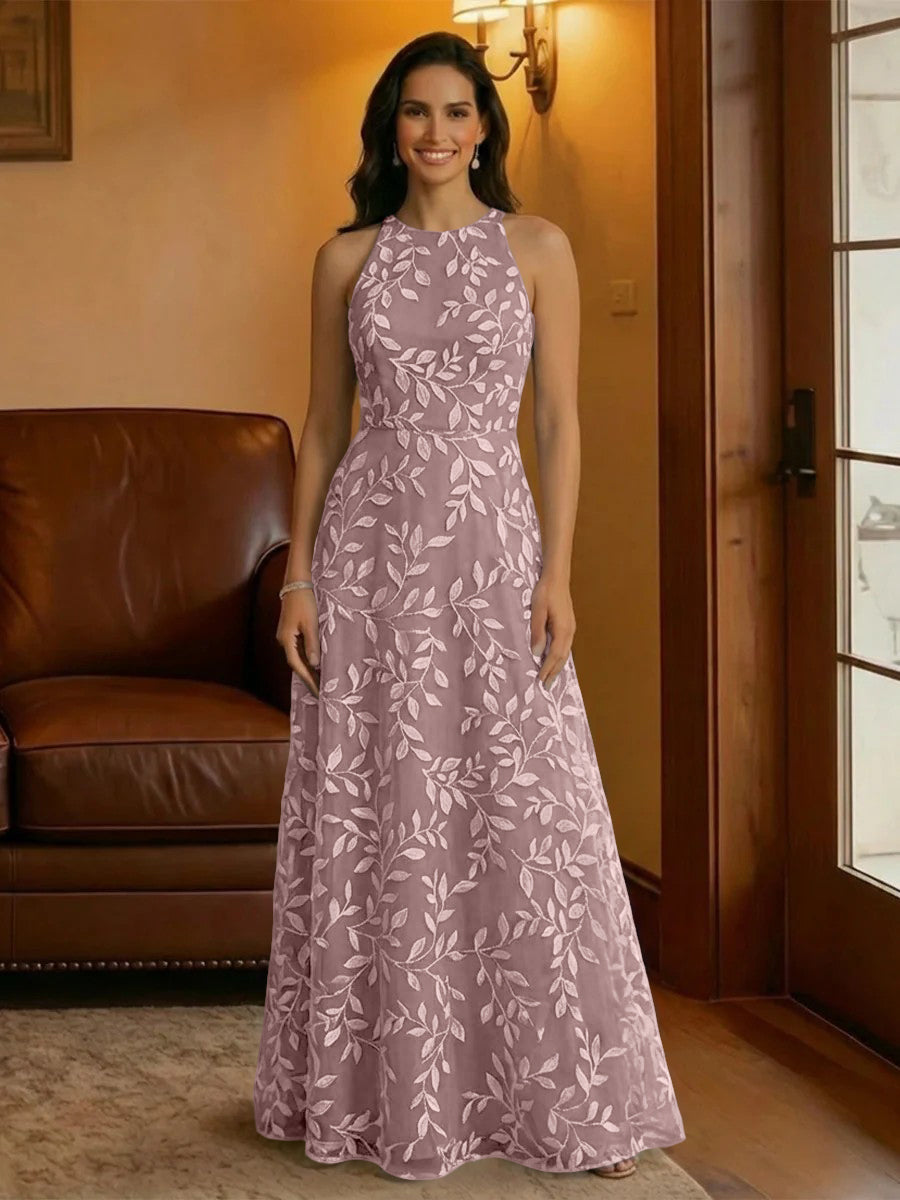 Tulle Scoop Neck Lace Appliques Mother of the Bride Dresses