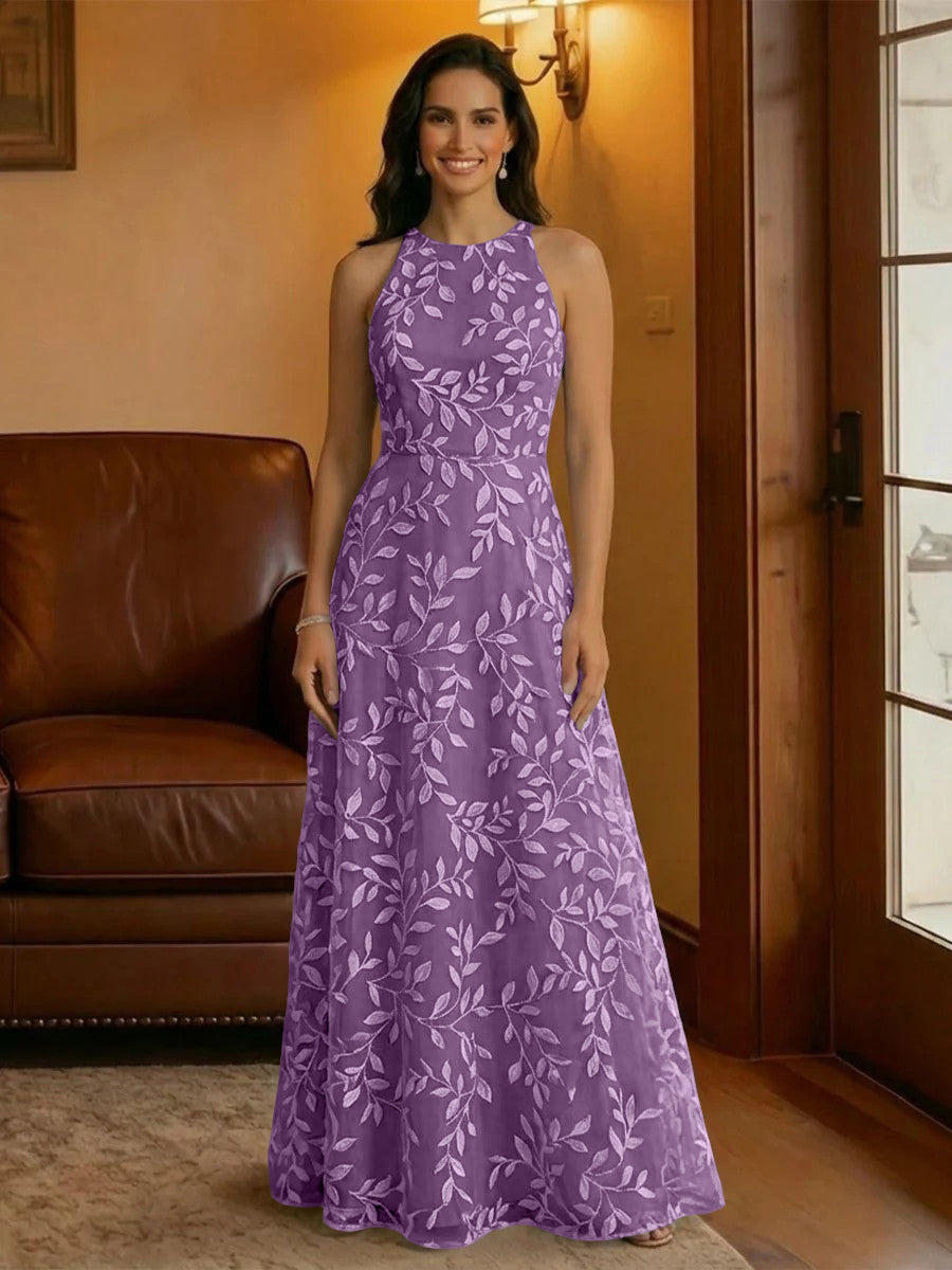 Tulle Scoop Neck Lace Appliques Mother of the Bride Dresses
