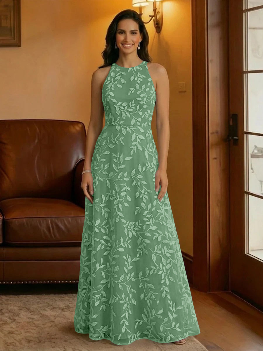Tulle Scoop Neck Lace Appliques Mother of the Bride Dresses