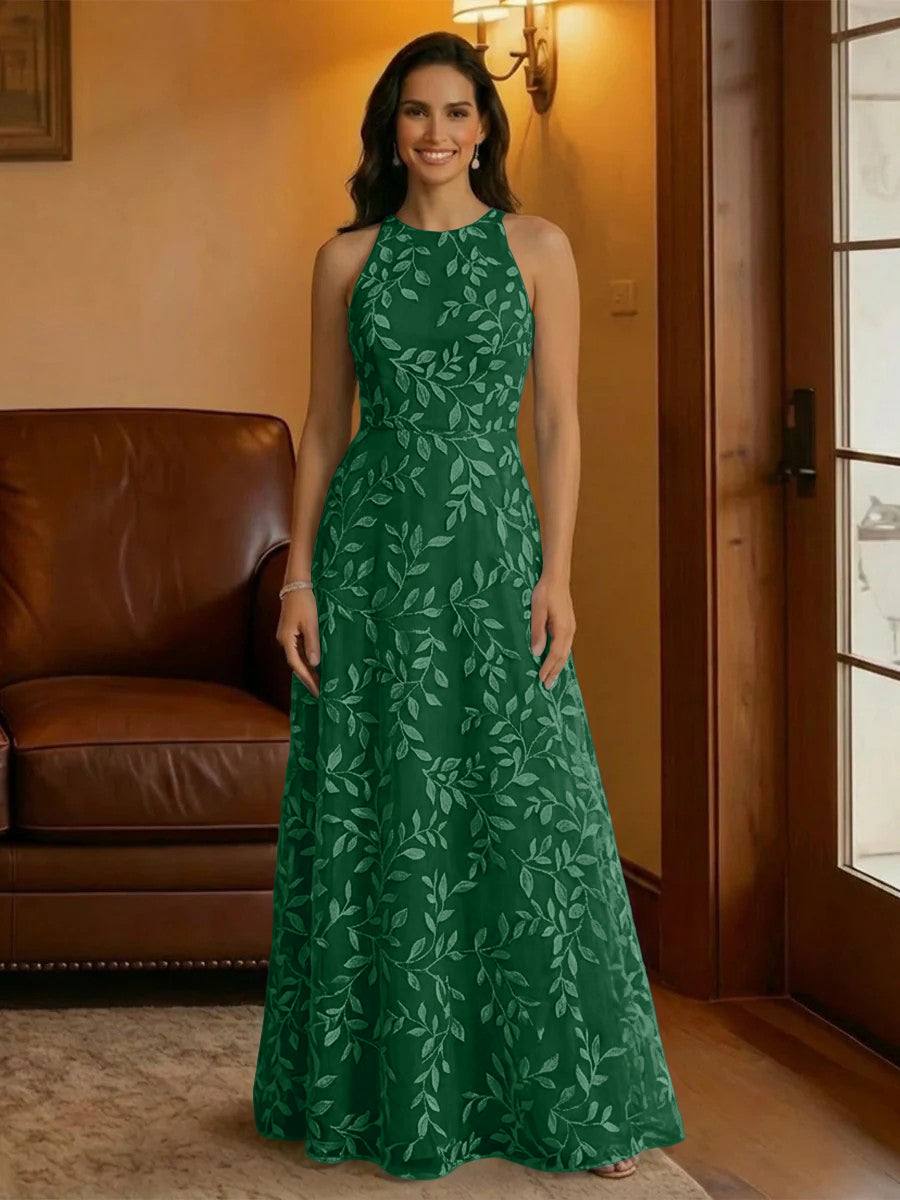 Tulle Scoop Neck Lace Appliques Mother of the Bride Dresses