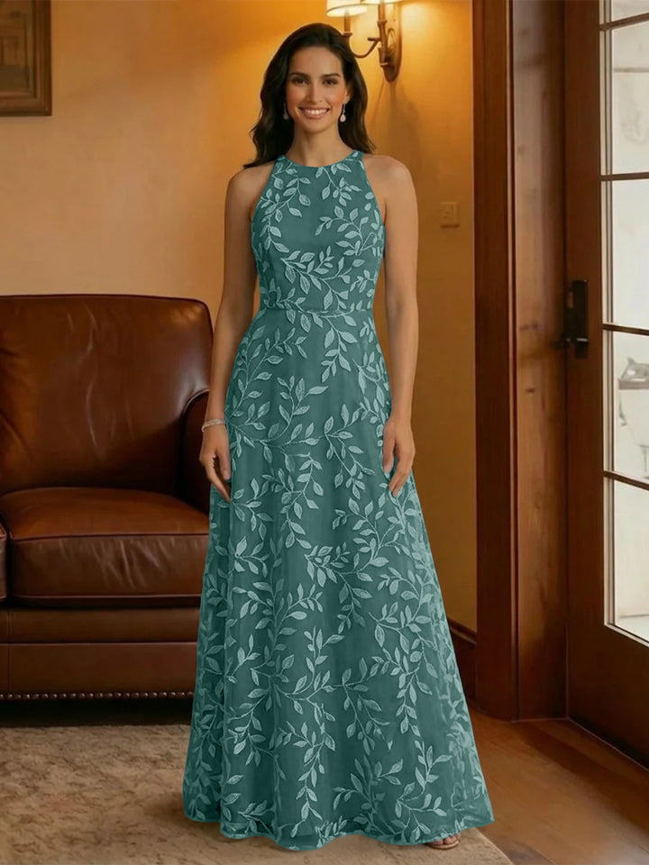 Tulle Scoop Neck Lace Appliques Mother of the Bride Dresses