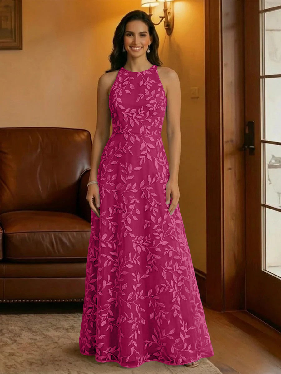 Tulle Scoop Neck Lace Appliques Mother of the Bride Dresses