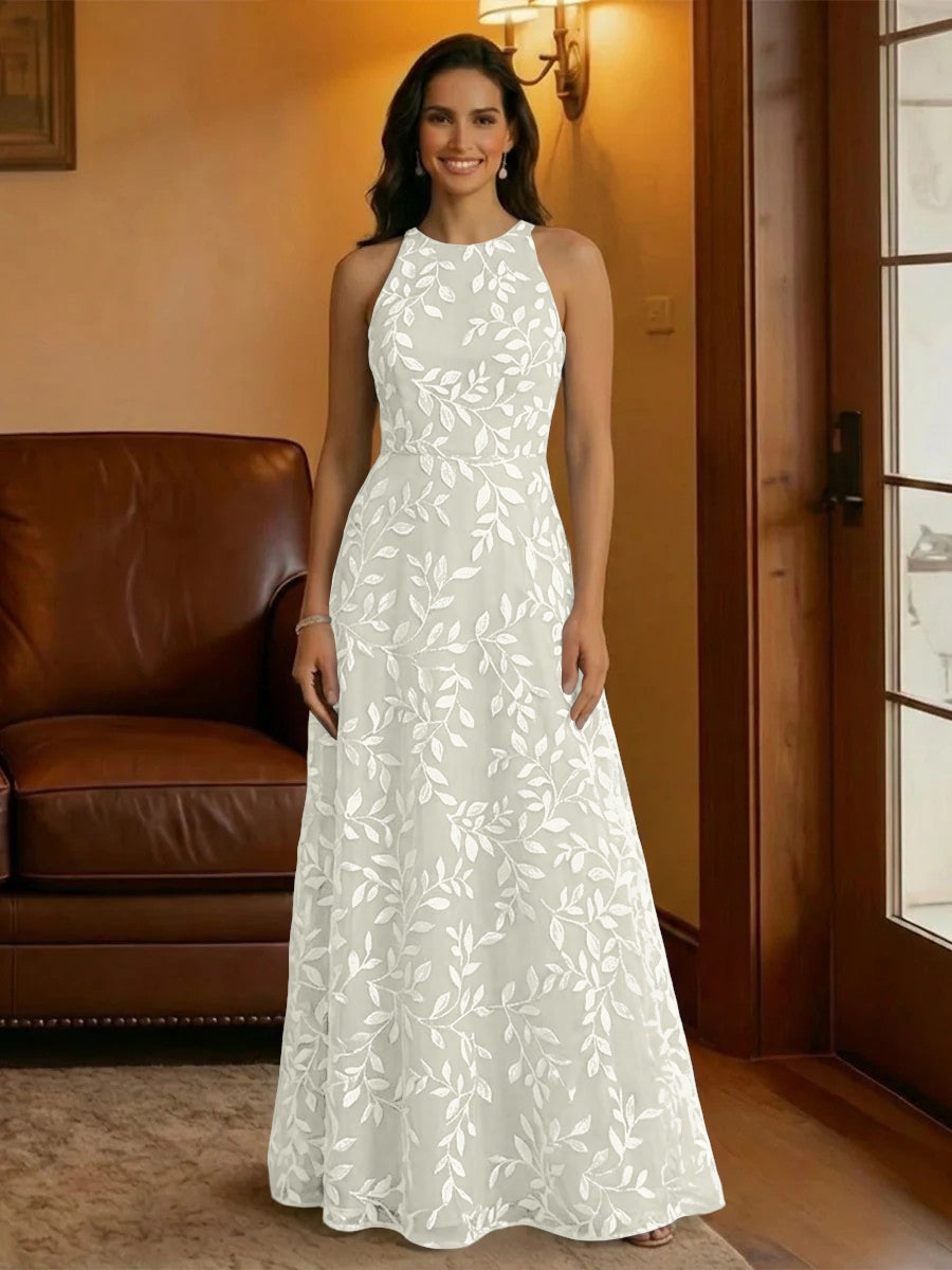 Tulle Scoop Neck Lace Appliques Mother of the Bride Dresses