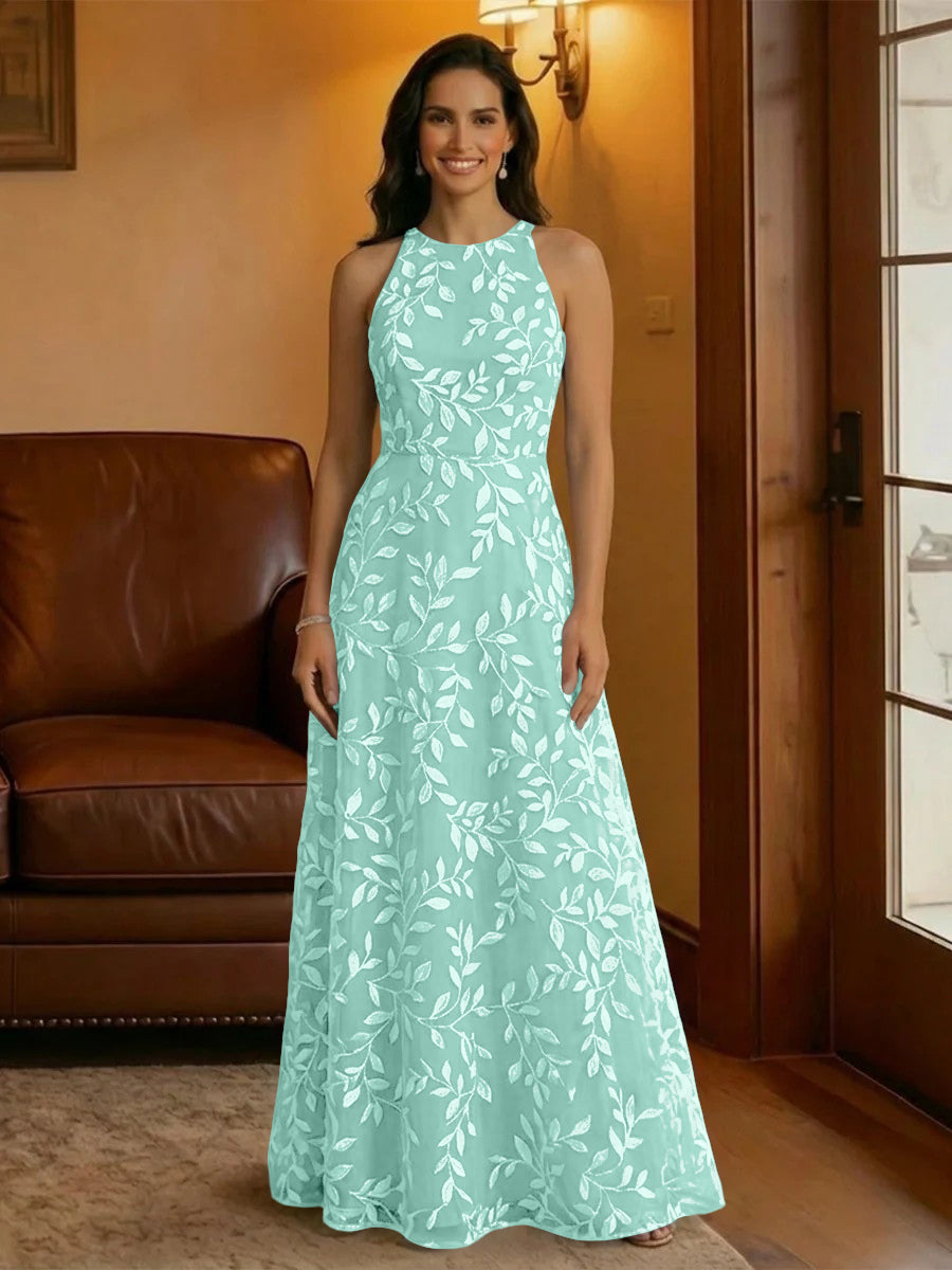 Tulle Scoop Neck Lace Appliques Mother of the Bride Dresses