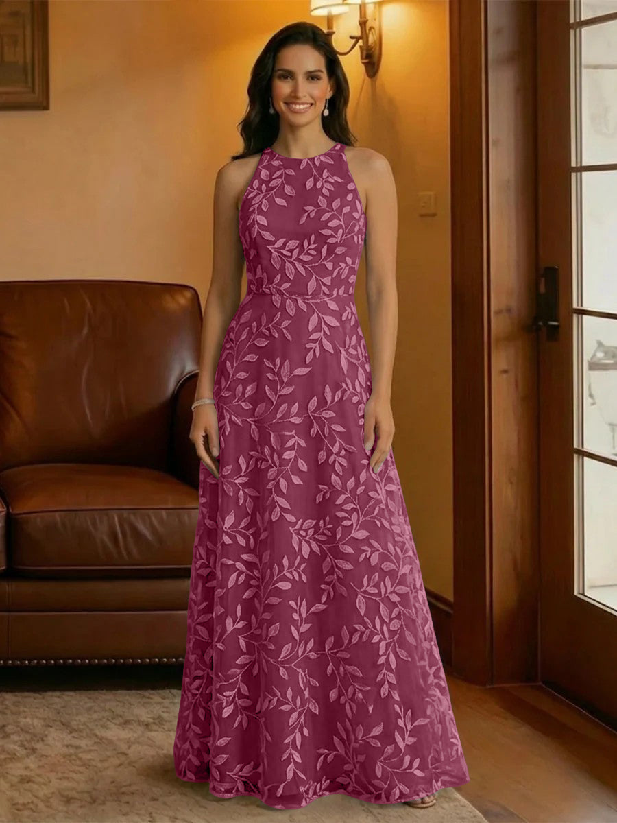 Tulle Scoop Neck Lace Appliques Mother of the Bride Dresses