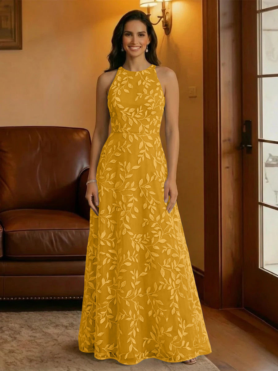 Tulle Scoop Neck Lace Appliques Mother of the Bride Dresses