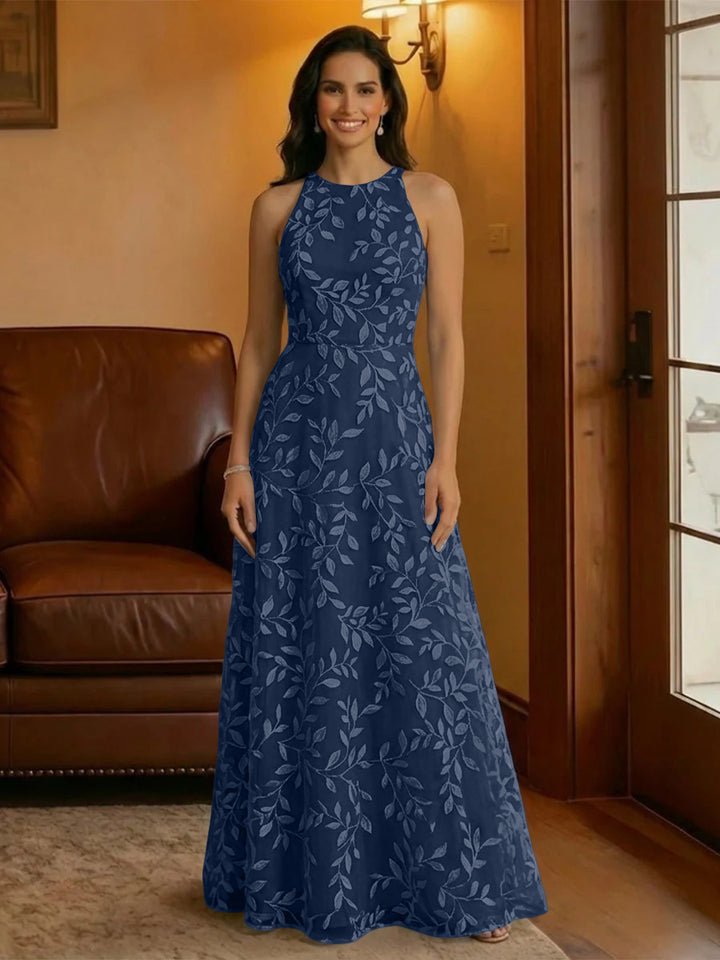 Tulle Scoop Neck Lace Appliques Mother of the Bride Dresses