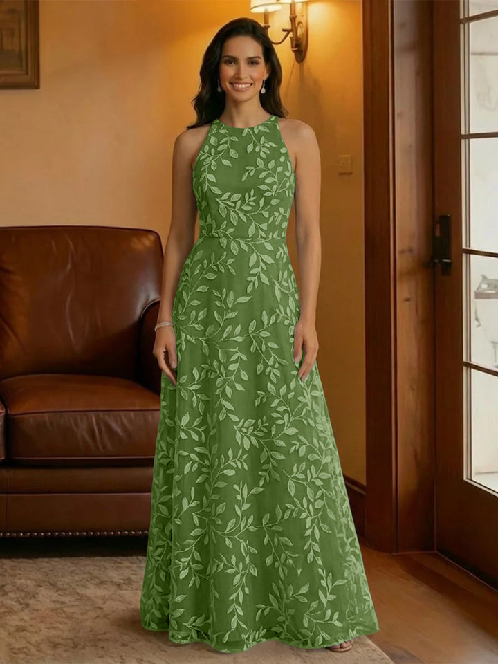 Tulle Scoop Neck Lace Appliques Mother of the Bride Dresses