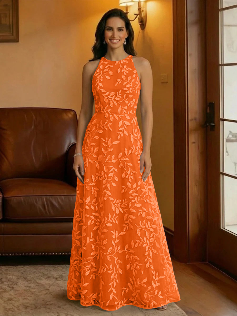 Tulle Scoop Neck Lace Appliques Mother of the Bride Dresses