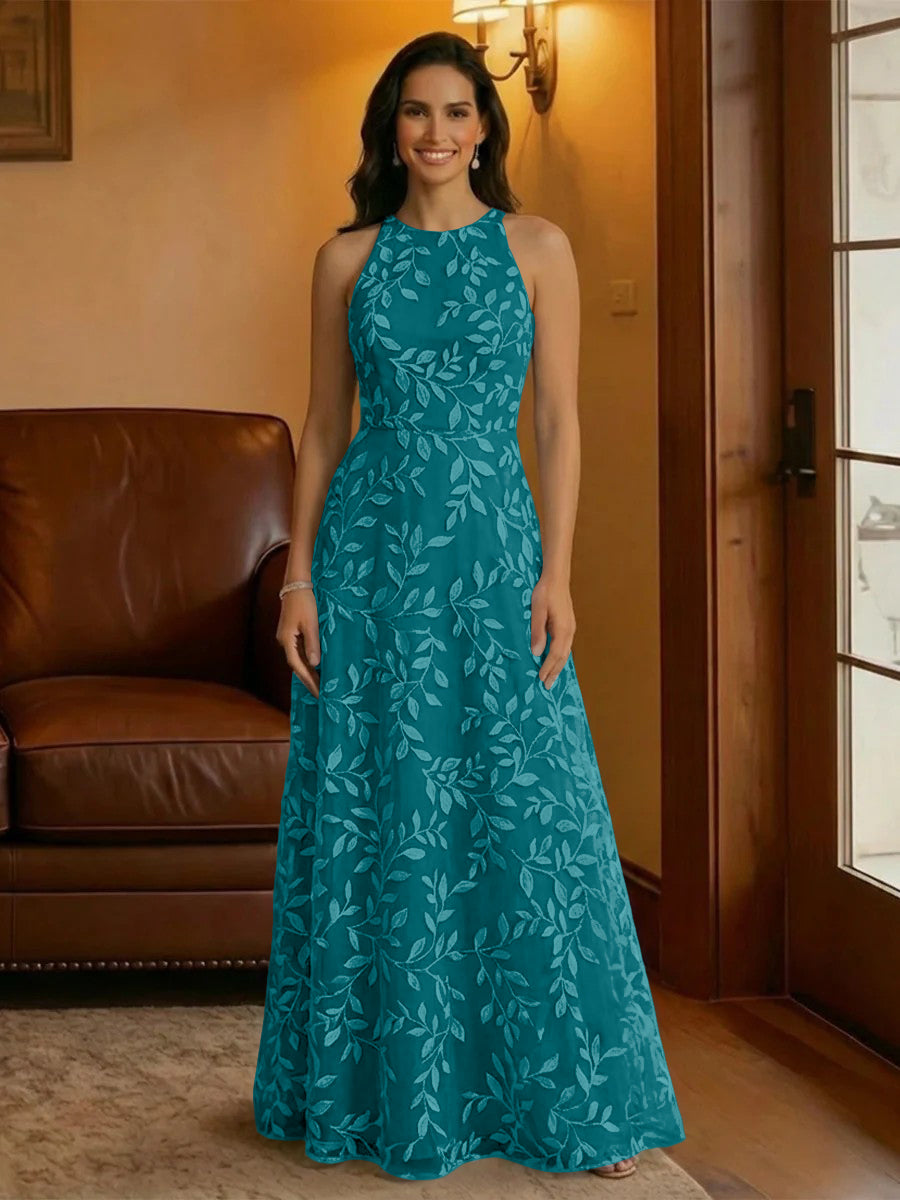 Tulle Scoop Neck Lace Appliques Mother of the Bride Dresses