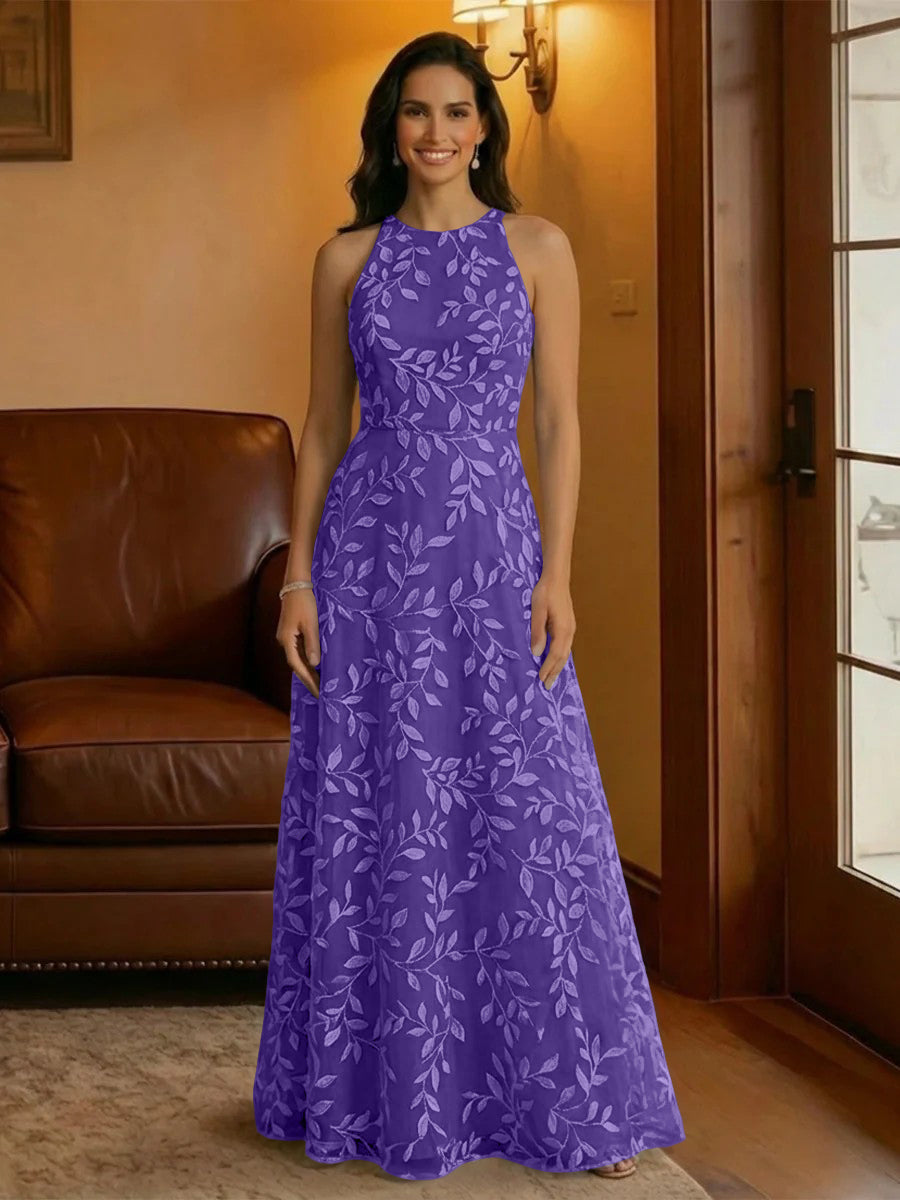 Tulle Scoop Neck Lace Appliques Mother of the Bride Dresses