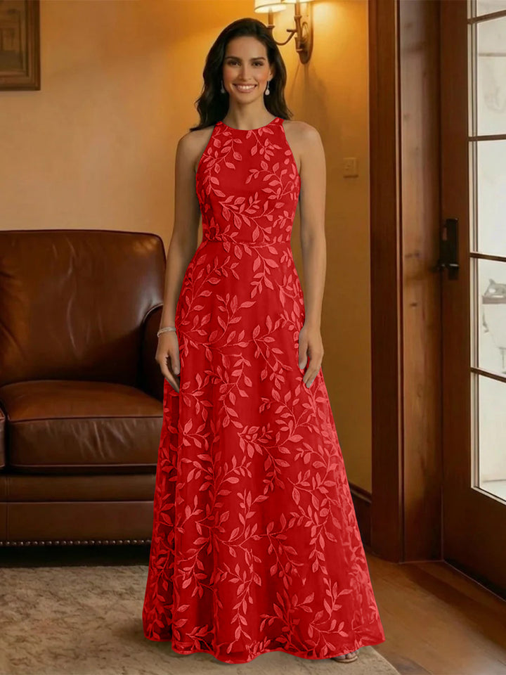 Tulle Scoop Neck Lace Appliques Mother of the Bride Dresses